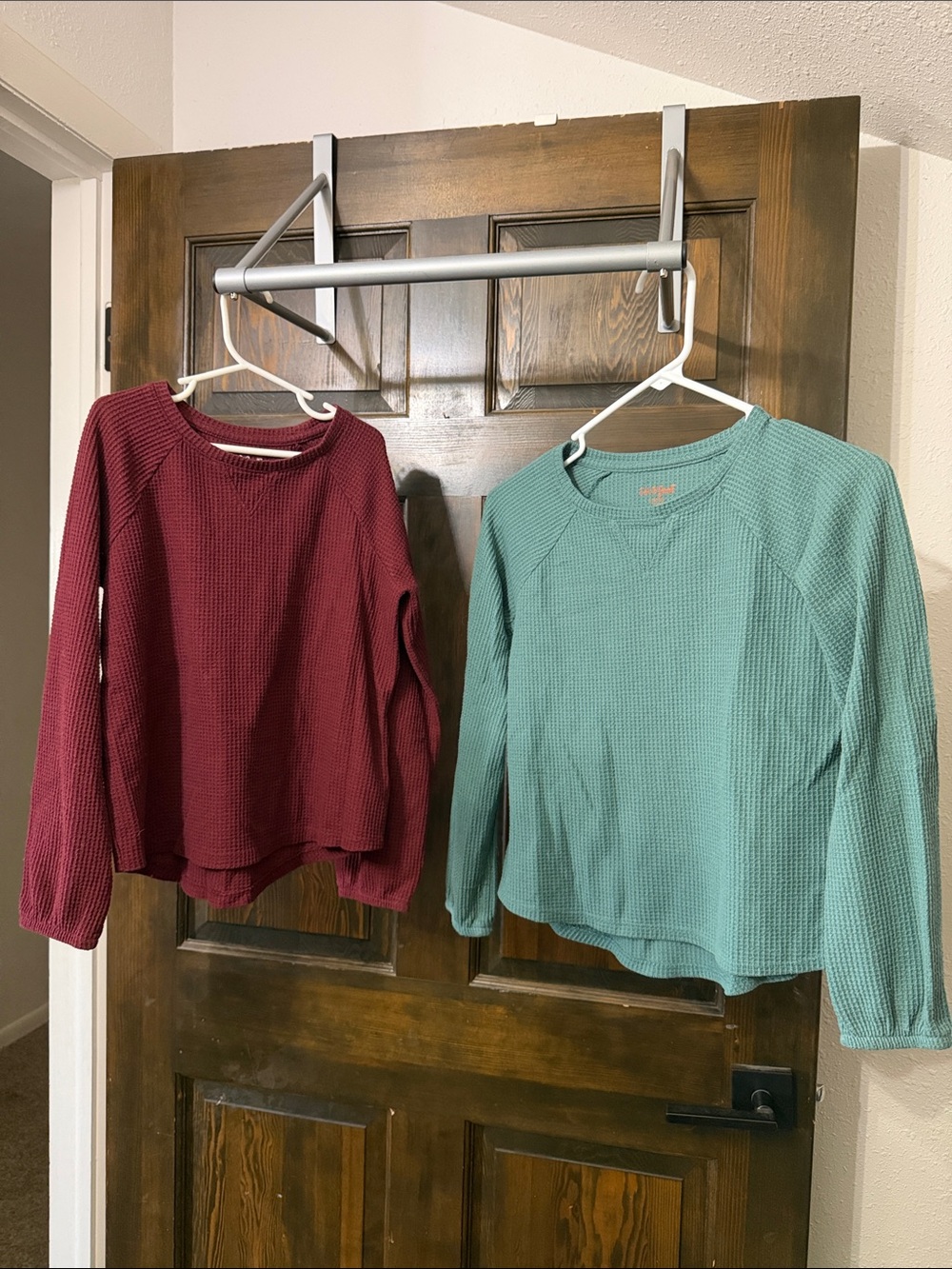 Cat & Jack Waffle Knit Long-Sleeve Tops - Burgundy and Teal